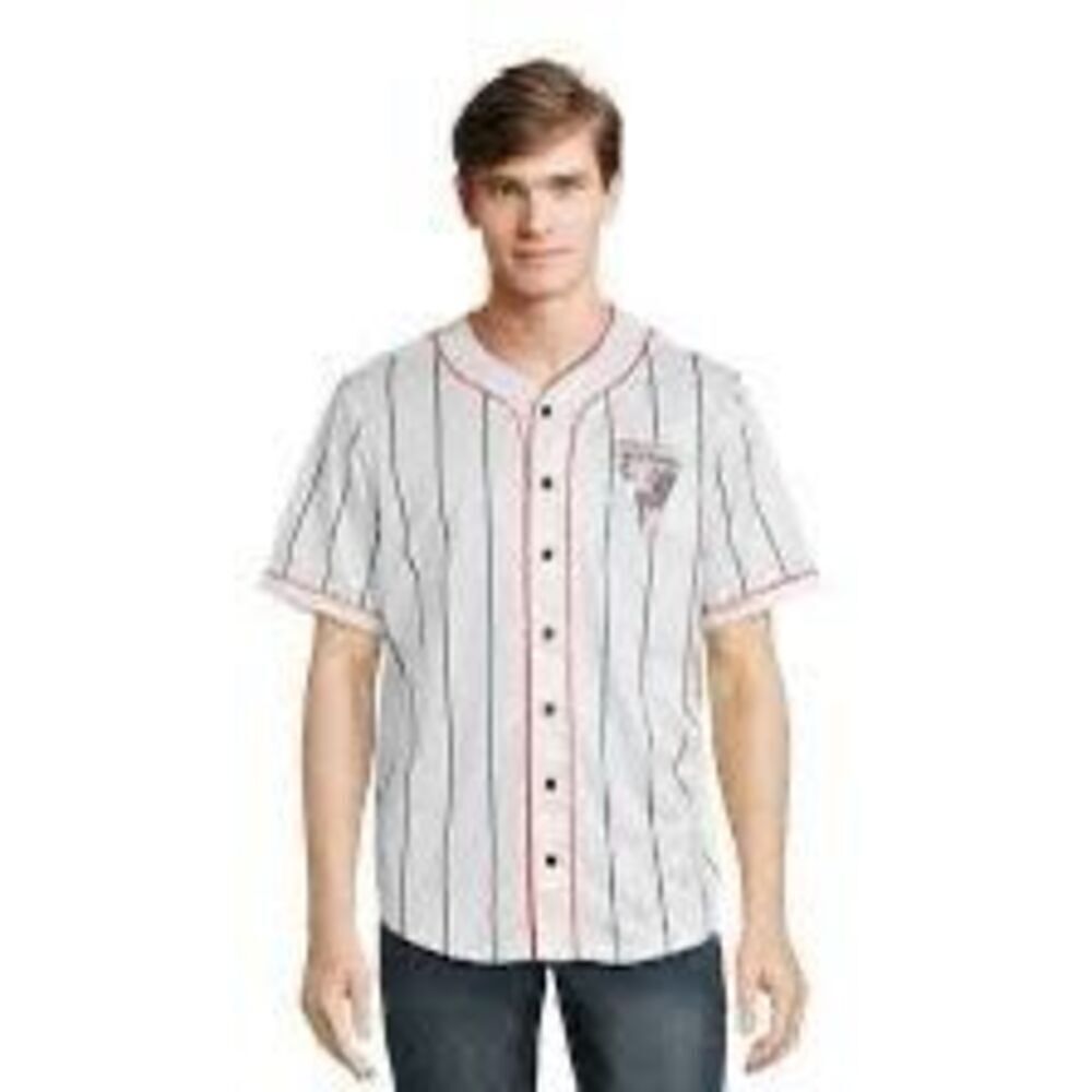 Marvel Men's M Deadpool Baseball Jersey Unicorn Graphic White Red Stripe Retro